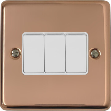 contour copper hand waxed light switch (3 gang/white switch) front fc20825