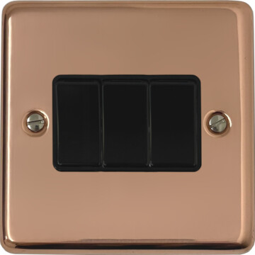 contour copper hand waxed light switch (3 gang/black switch) front fc20825