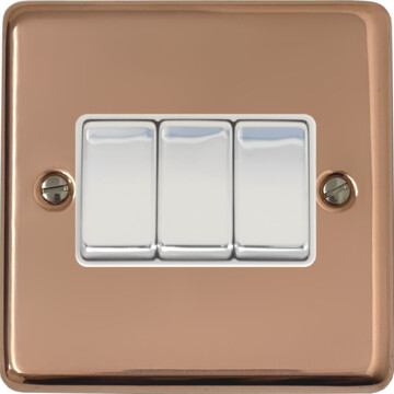 contour copper hand waxed light switch (3 gang/white insert/polished chrome switch) front fc20825