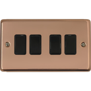 contour copper hand waxed light switch (4 gang/black switch) front fc20825