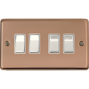 contour copper hand waxed light switch (4 gang/white insert/polished chrome switch) front fc20825