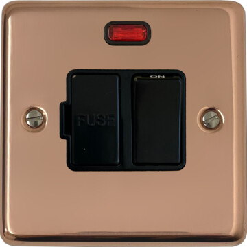 contour copper hand waxed switched fused spur with neon (black switch) front fc20825