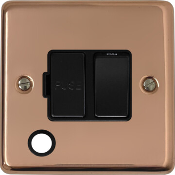contour copper hand waxed switched fused spur with flex outlet (black switch) front fc20825