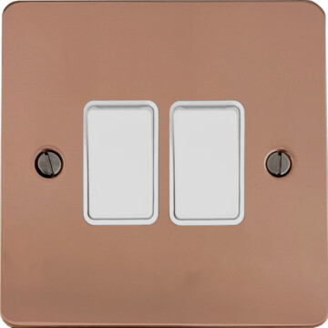 flat copper hand waxed light switch (2 gang/white switch) front fc20825