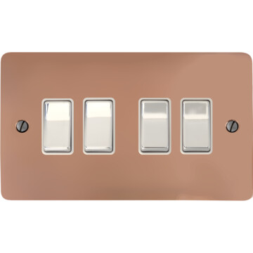 flat copper hand waxed light switch (4 gang/chrome switches) front fc20825