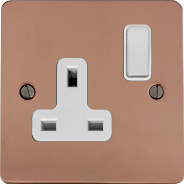 flat copper hand waxed single socket (white switch) front fc20825