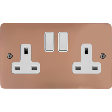 flat copper hand waxed double socket (white switch) front fc20825