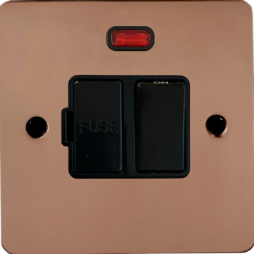 flat copper hand waxed switched fused spur with neon (black switch) front fc20825