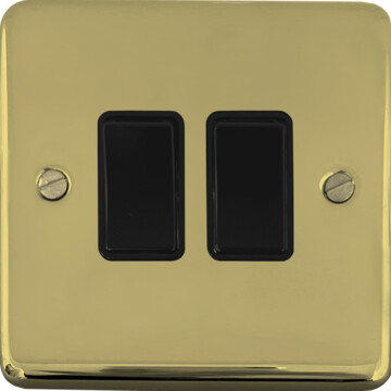 contour polished brass hand waxed light switch (2 gang/black switches) front fc20825