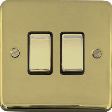contour polished brass hand waxed light switch (2 gang/brass switches) front fc20825