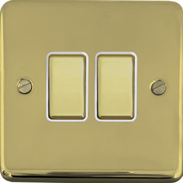 contour polished brass hand waxed light switch (2 gang/brass switches/white inserts) front fc20825
