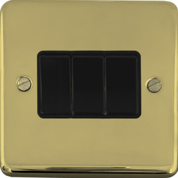 contour polished brass hand waxed light switch (3 gang/black switches) front fc20825