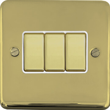 contour polished brass hand waxed light switch (3 gang/brass switches/white inserts) front fc20825