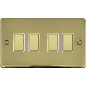 contour polished brass hand waxed light switch (4 gang/brass switches/white inserts) front fc20825