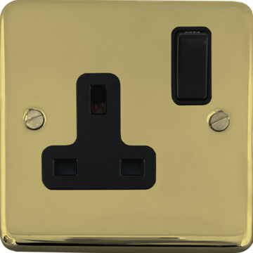 contour polished brass hand waxed single socket (black switch) front fc20825