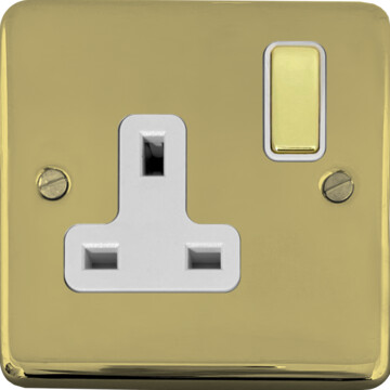 contour polished brass hand waxed single socket (brass switch/white inserts) front fc20825