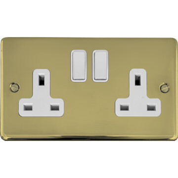 contour polished brass hand waxed double socket (white switches) front fc20825