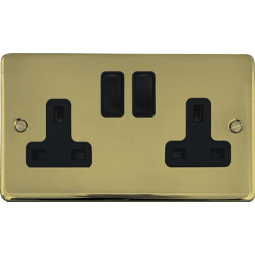 contour polished brass hand waxed double socket (black switches) front fc20825