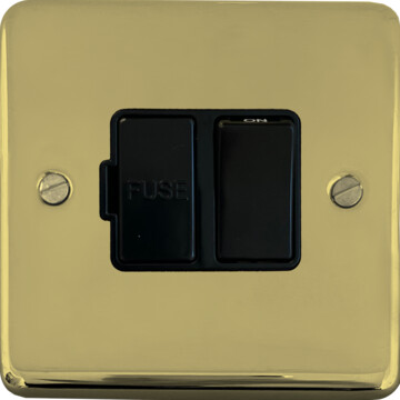 contour polished brass hand waxed switched fused spur (black switch) front fc20825