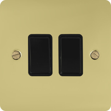 flat polished brass hand waxed light switch (2 gang/black switches) front fc20825