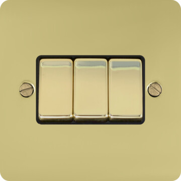 flat polished brass hand waxed light switch (3 gang/brass switches) front fc20825