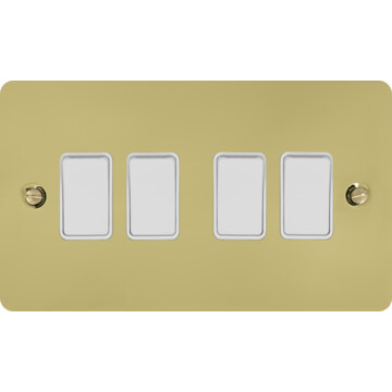 flat polished brass hand waxed light switch (4 gang/white switches) front fc20825