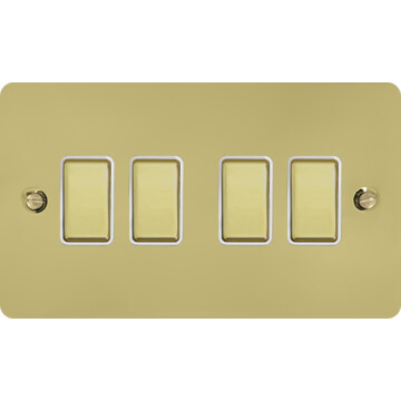 flat polished brass hand waxed light switch (4 gang/brass switches/white inserts) front fc20825
