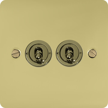 flat polished brass hand waxed toggle switch (2 gang) front fc20825