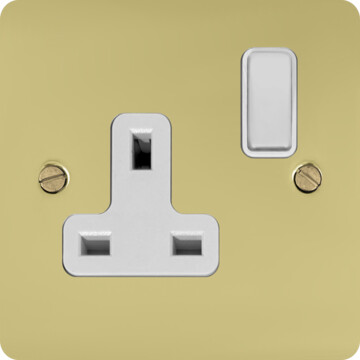 flat polished brass hand waxed single socket (white switch) front fc20825