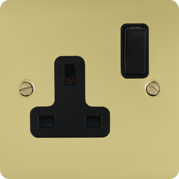 flat polished brass hand waxed single socket (black switch) front fc20825