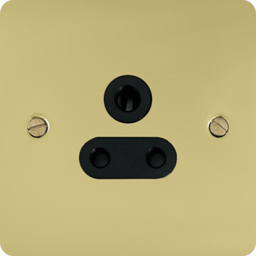 flat polished brass hand waxed 5a 3 pin socket (black insert) front fc20825