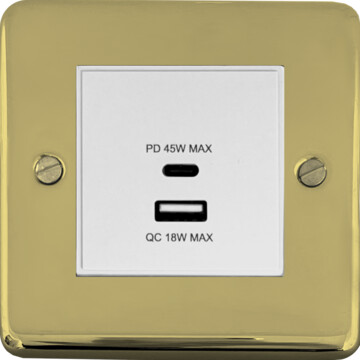 contour polished brass unlacquered usb charger (dual usb a + c quick charge) (1 gang/white insert) front fc20825
