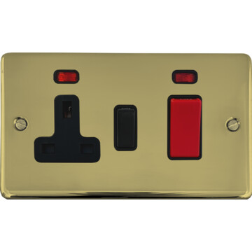 contour polished brass unlacquered cooker switch with socket (black switch) front fc20825
