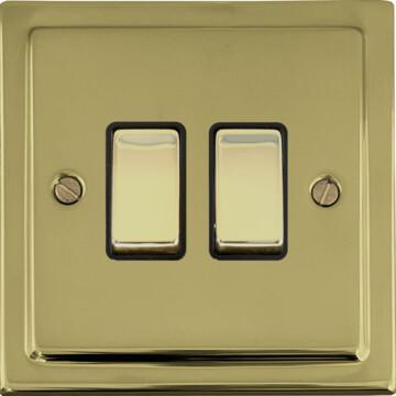 polished brass unlaquered light switch (2 gang/brass switches) front fc20825