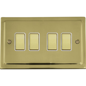 polished brass unlaquered light switch (4 gang/brass switches/white inserts) front fc20825