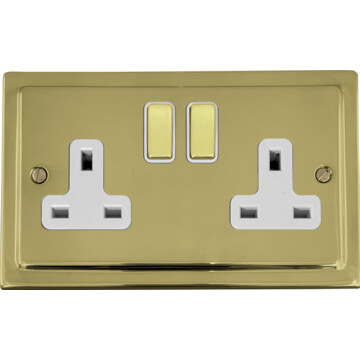polished brass unlaquered double socket (brass switches/white inserts) front fc20825