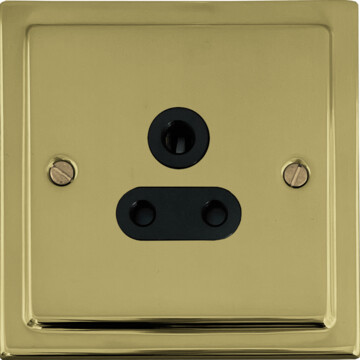 polished brass unlaquered 5a 3 pin socket (black insert) front fc20825