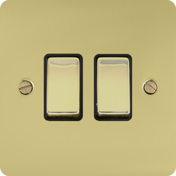 flat polished brass unlacquered light switch (2 gang/brass switches) front fc20825