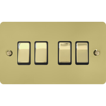 flat polished brass unlacquered light switch (4 gang/brass switches) front fc20825