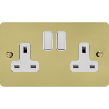 flat polished brass unlacquered double socket (white switches) front fc20825