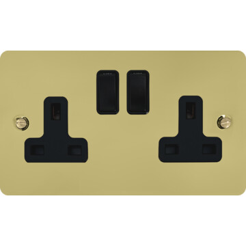 flat polished brass unlacquered double socket (black switches) front fc20825