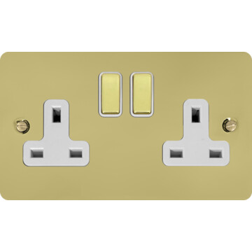 flat polished brass unlacquered double socket (brass switches/white inserts) front fc20825