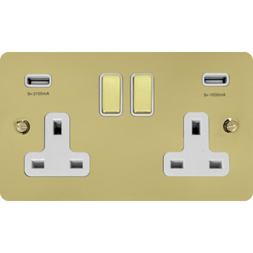 flat polished brass unlacquered double socket with usb (brass switches) front fc20825
