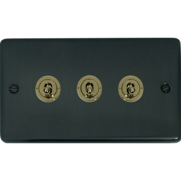 contour black bronze toggle switch (3 gang/polished brass switches) front fc101025
