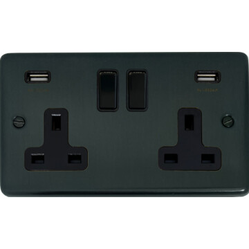 contour black bronze double socket with usb front fc101025