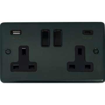 contour black bronze double socket (2 gang/usb a and usb c) front fc101025