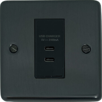 contour black bronze usb charger (2x usb c) (1 gang) front fc101025