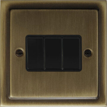 trimline antique brass switch (3 gang/black switches) front fc101025