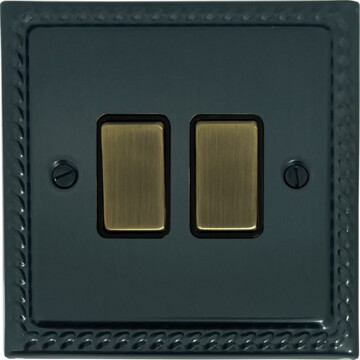 monarch black bronze light switch (2 gang/antique brass switches) front fc101025