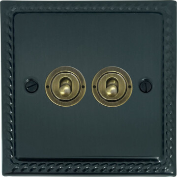 monarch black bronze toggle switch (2 gang/antique brass switches) front fc101025